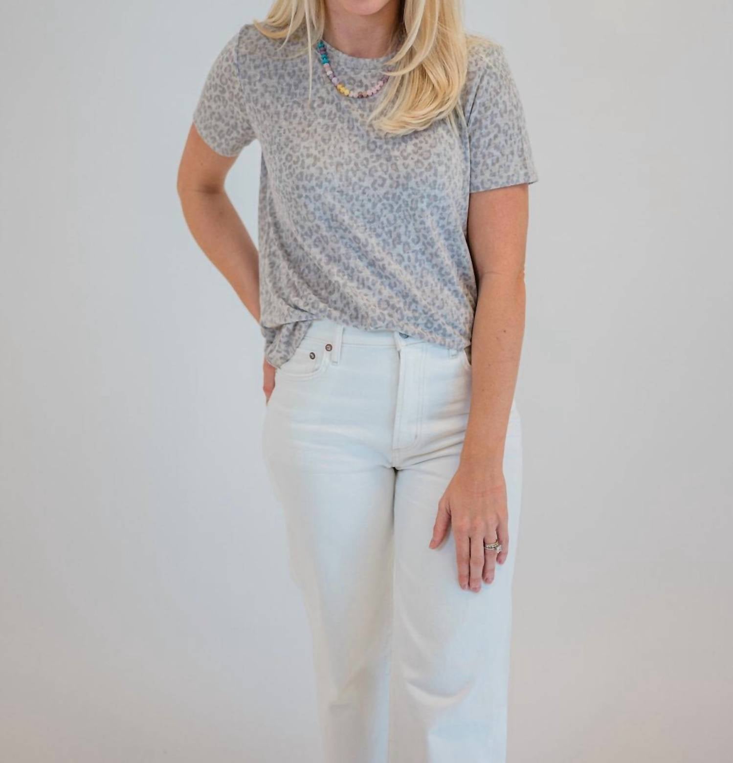 KLd. Signature Olivia Top in grey animal print - women's t-shirt