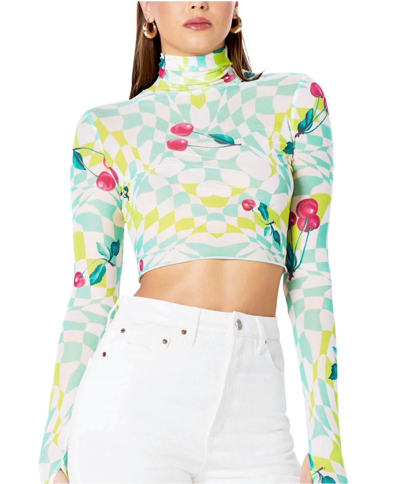 AFRM Micaela Turtleneck Crop Top in multi - women's shirt - detail view
