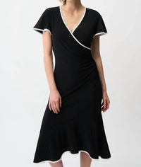 Joseph Ribkoff - Contrast Trim Faux Wrap Midi Dress