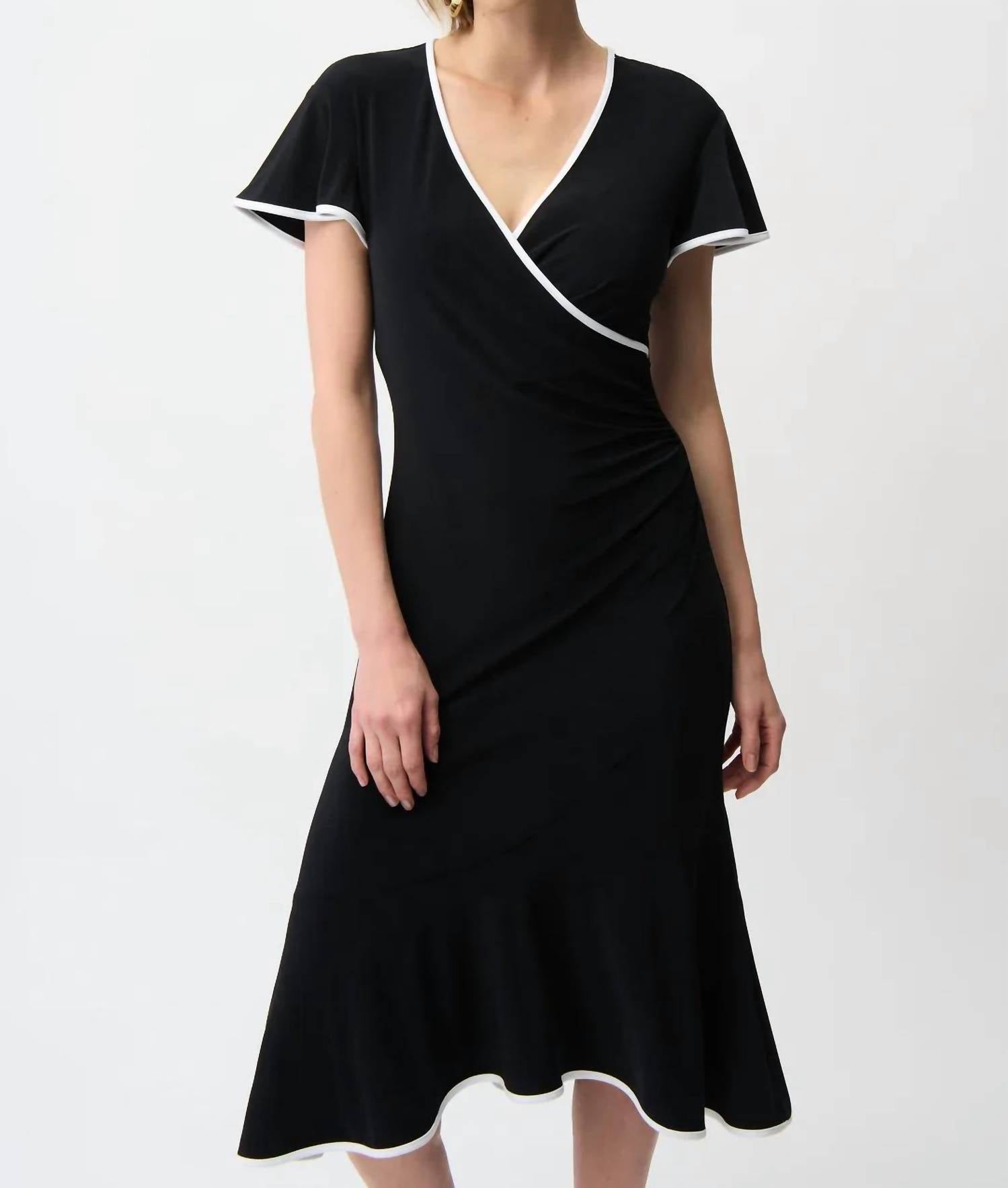 Joseph Ribkoff - Contrast Trim Faux Wrap Midi Dress