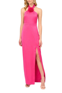 Aidan Mattox - Women's Satin Halter Rosette Accent Dress