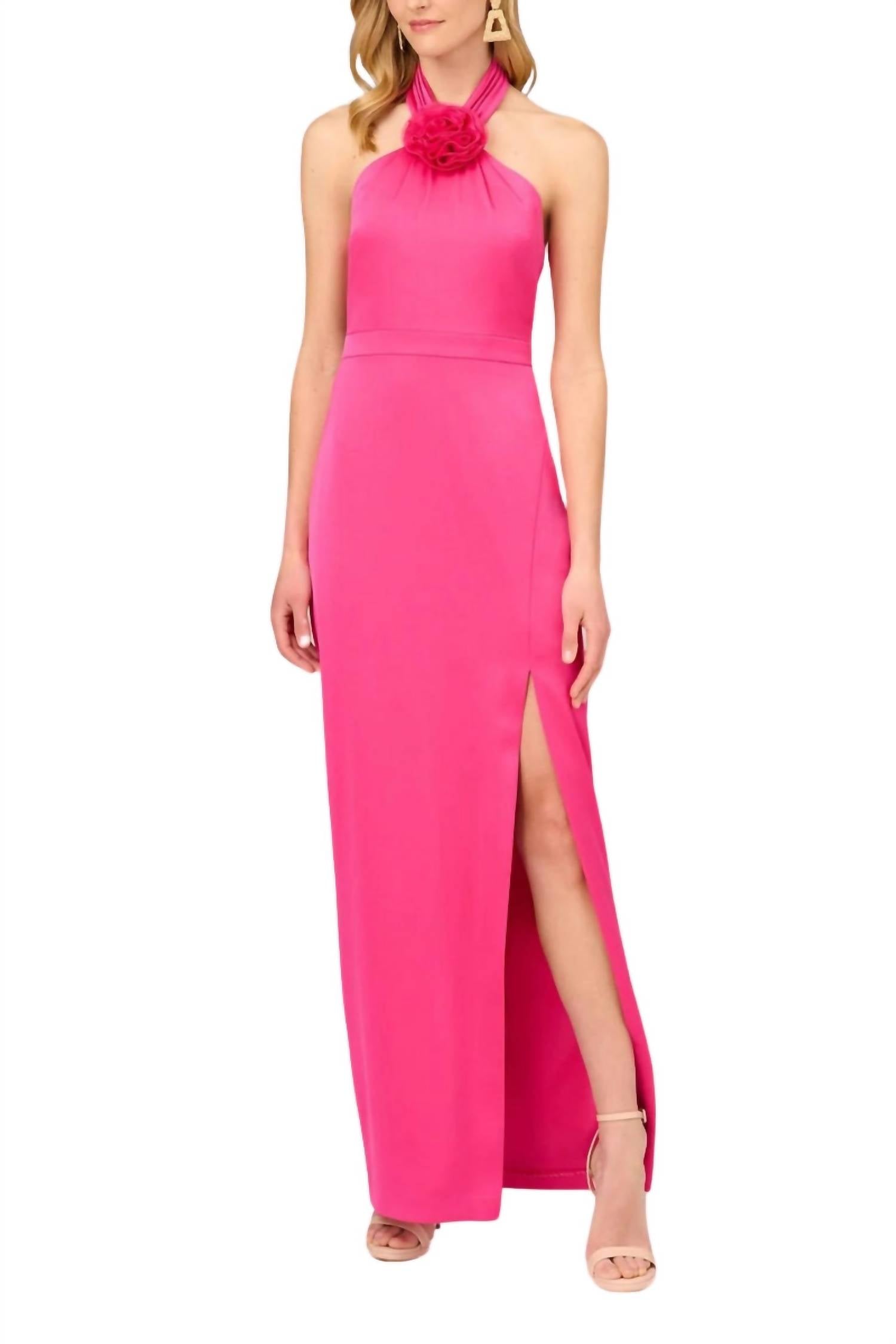 Aidan Mattox - Women's Satin Halter Rosette Accent Dress