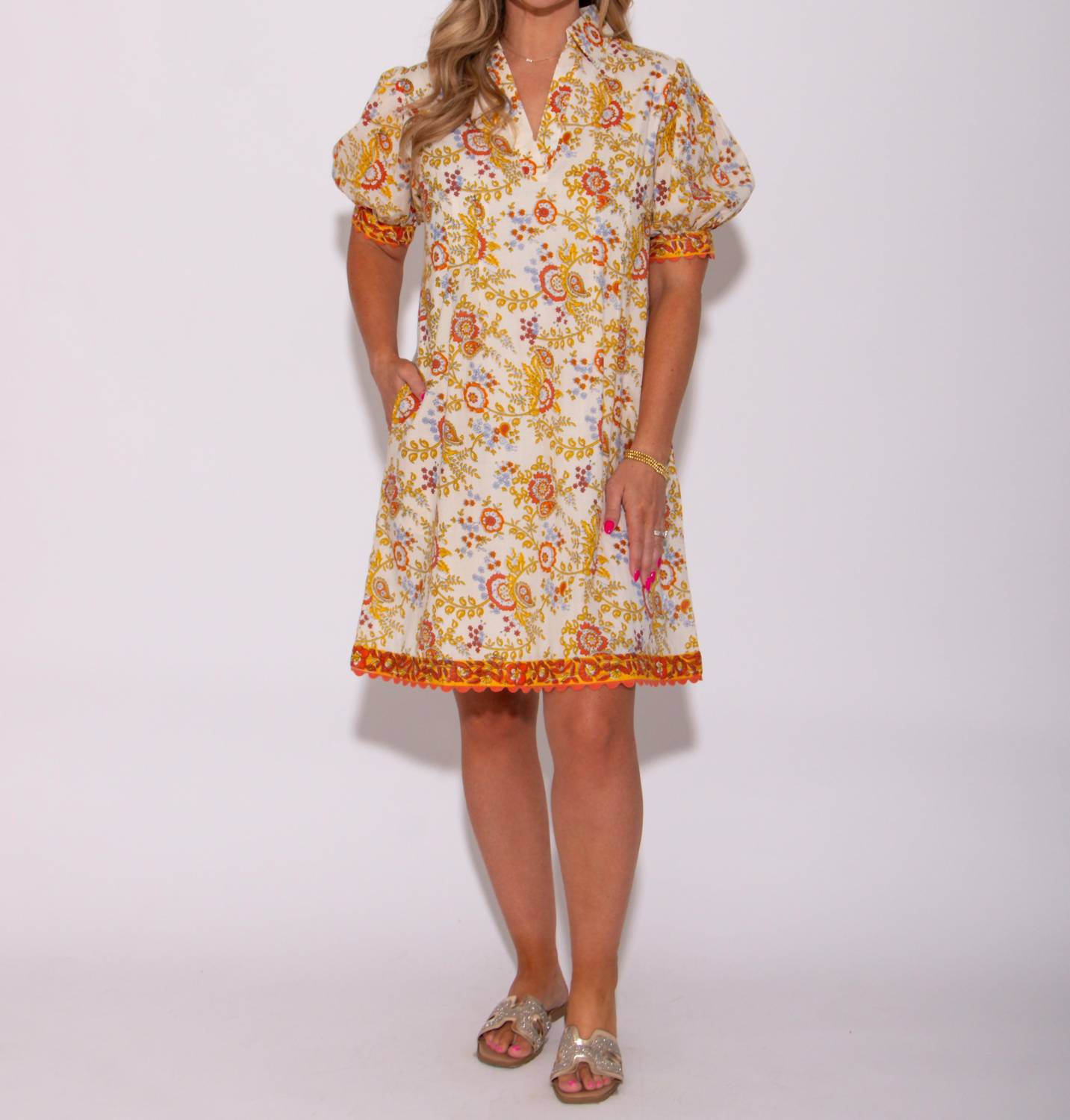 Ivy Jane - Bordered Block Print Shift Dress