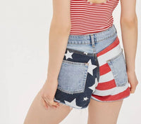 Topshop - Moto American Flag High Rise Mom Denim Shorts