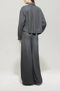 LUISA CERANO Flannel Wide Leg Pant in dark grey melange - women's pants - alternate view