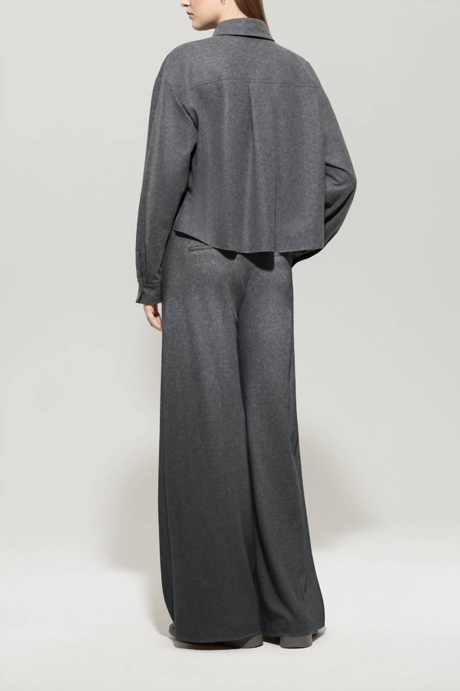 LUISA CERANO Flannel Wide Leg Pant in dark grey melange - women's pants - alternate view