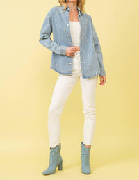 Blue B - Garment Washed Denim Pearl Shirt Jacket