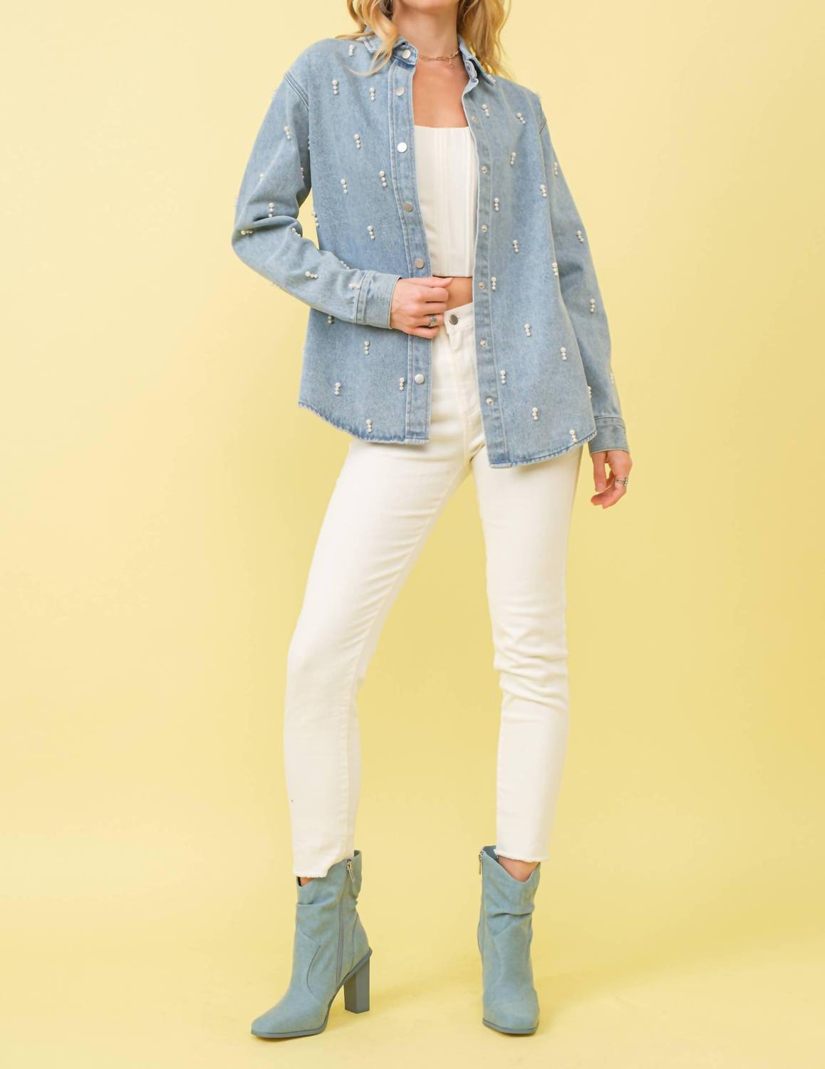 Blue B - Garment Washed Denim Pearl Shirt Jacket