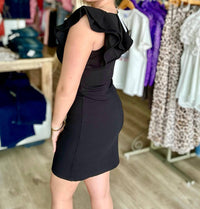 She + Sky - Ruffled Sleeve Heavy Knit Square Neck Mini Dress