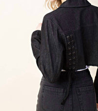 Honey Punch - Lace Up Cropped Denim Jacket