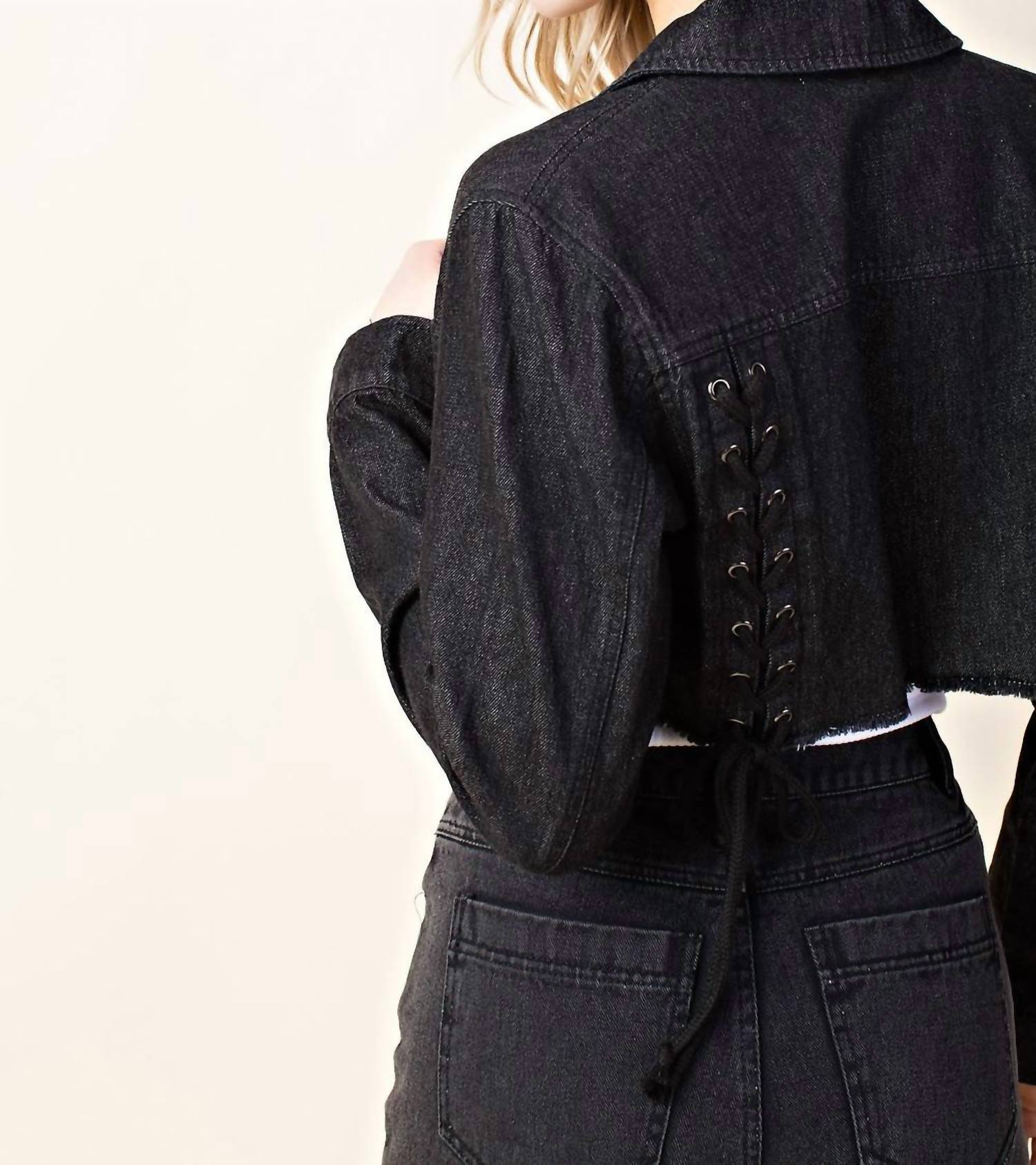 Honey Punch - Lace Up Cropped Denim Jacket