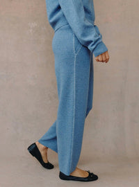 Bella Dahl Whip Stitch Straight Leg Pants in heather blue 1 - women's pants - detail view