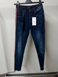 Frank Lyman - Distressed Denim Jeans With Side Stripe