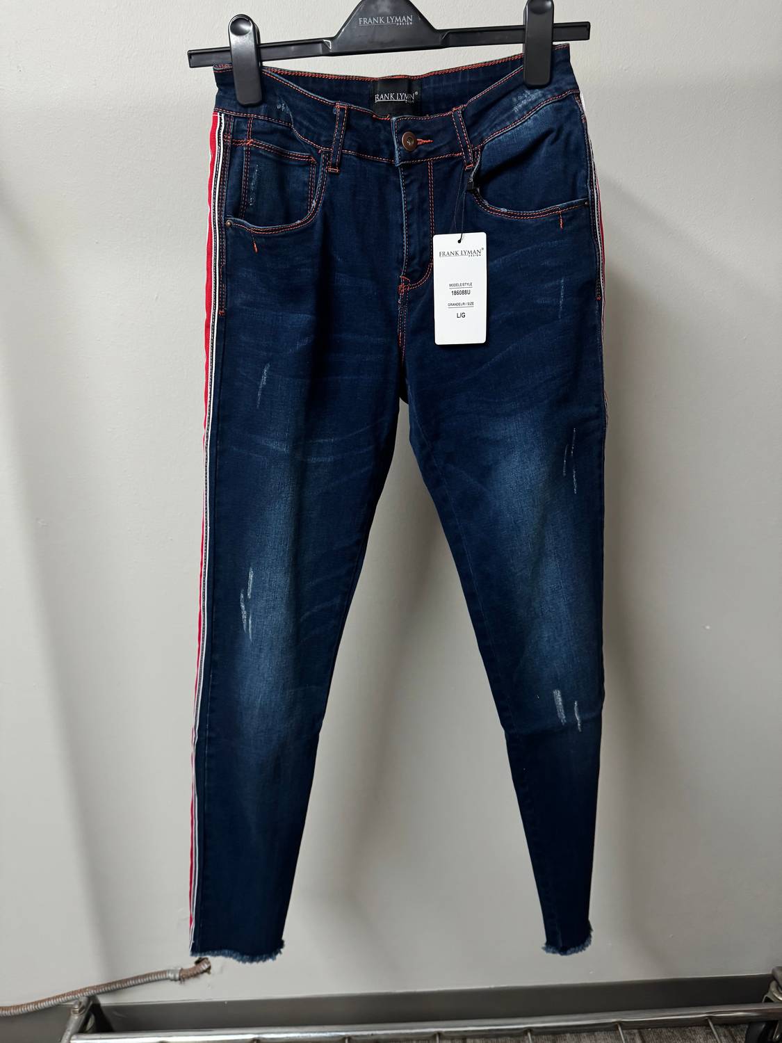 Frank Lyman - Distressed Denim Jeans With Side Stripe