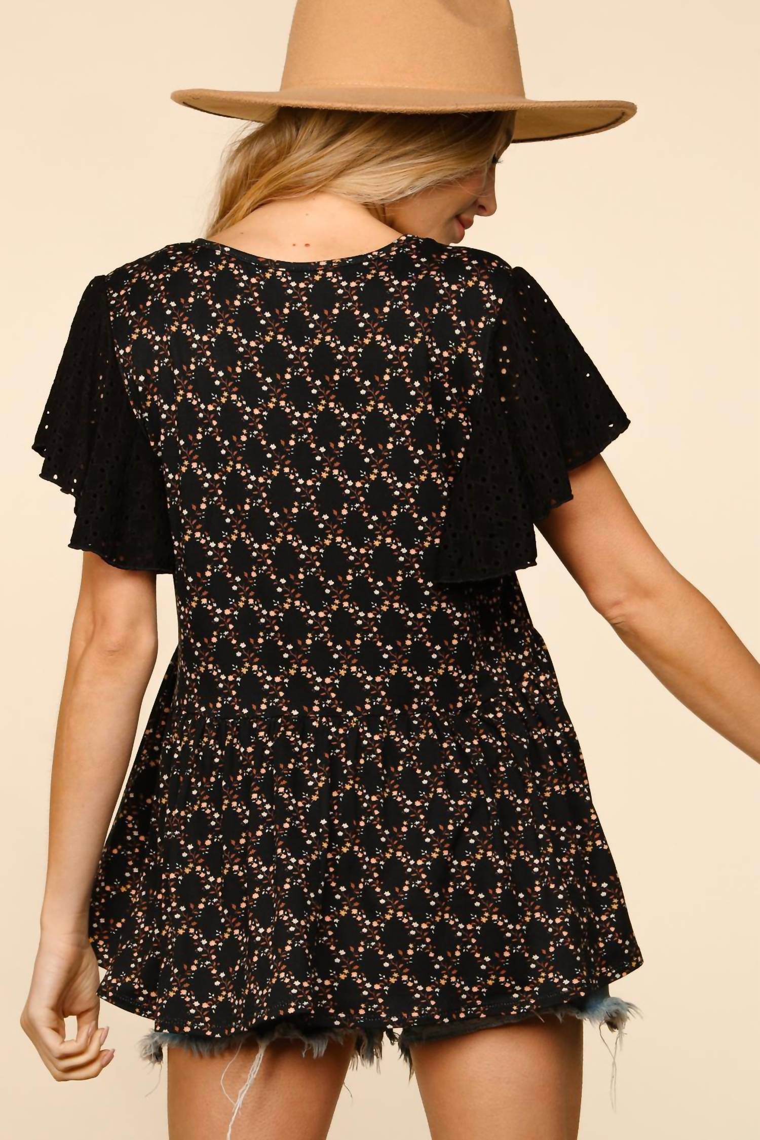Sugarfox - Flutter Merrow Babydoll Blouse