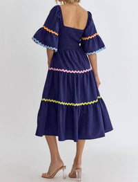 entro Multi-color Ric Rac Trim Maxi Dress in navy - women's dress - alternate view