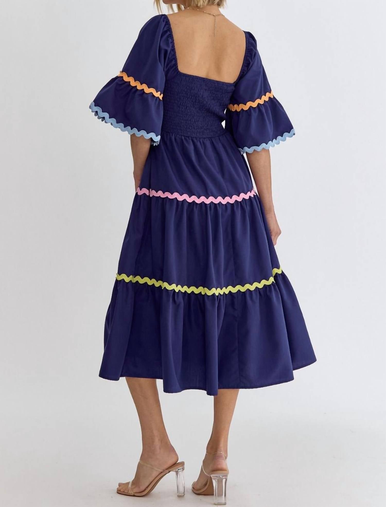 entro Multi-color Ric Rac Trim Maxi Dress in navy - women's dress - alternate view