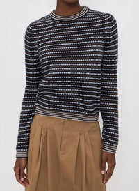 White + Warren - Cashmere Textured Stripe Crewneck Sweater