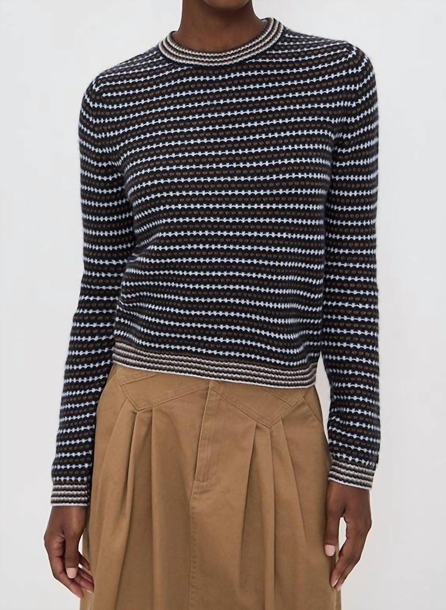 White + Warren - Cashmere Textured Stripe Crewneck Sweater
