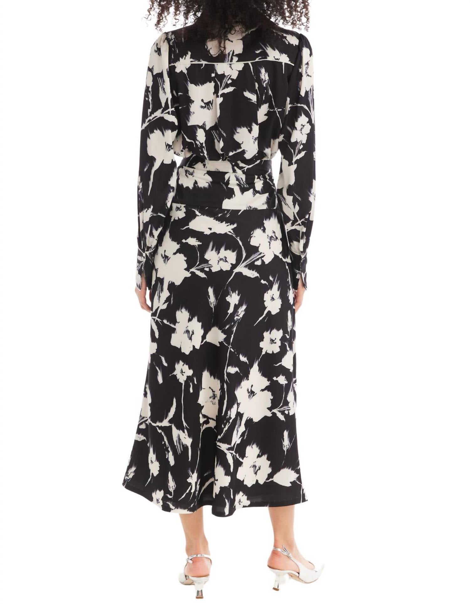 ALLISON NEW YORK Satin Reese Skirt in black ivory floral - women's skirt - detail view
