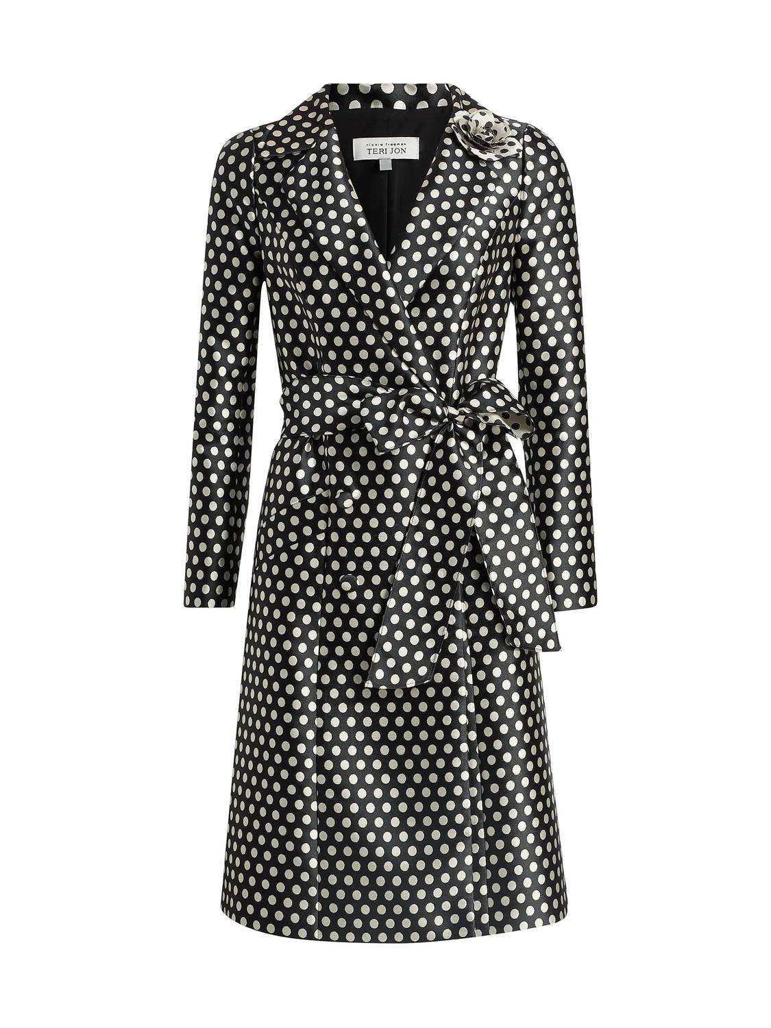 Teri Jon Mikado Polka Dot Shirt Dress in black - women's dress - alternate view
