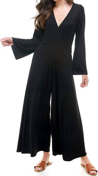 Loving People - V-neck Bell Long Sleeve Wide Leg Jumpsuit
