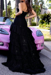 PORTIA&SCARLETT Enchantress Tiered Tulle Gown in black - women's dress - detail view