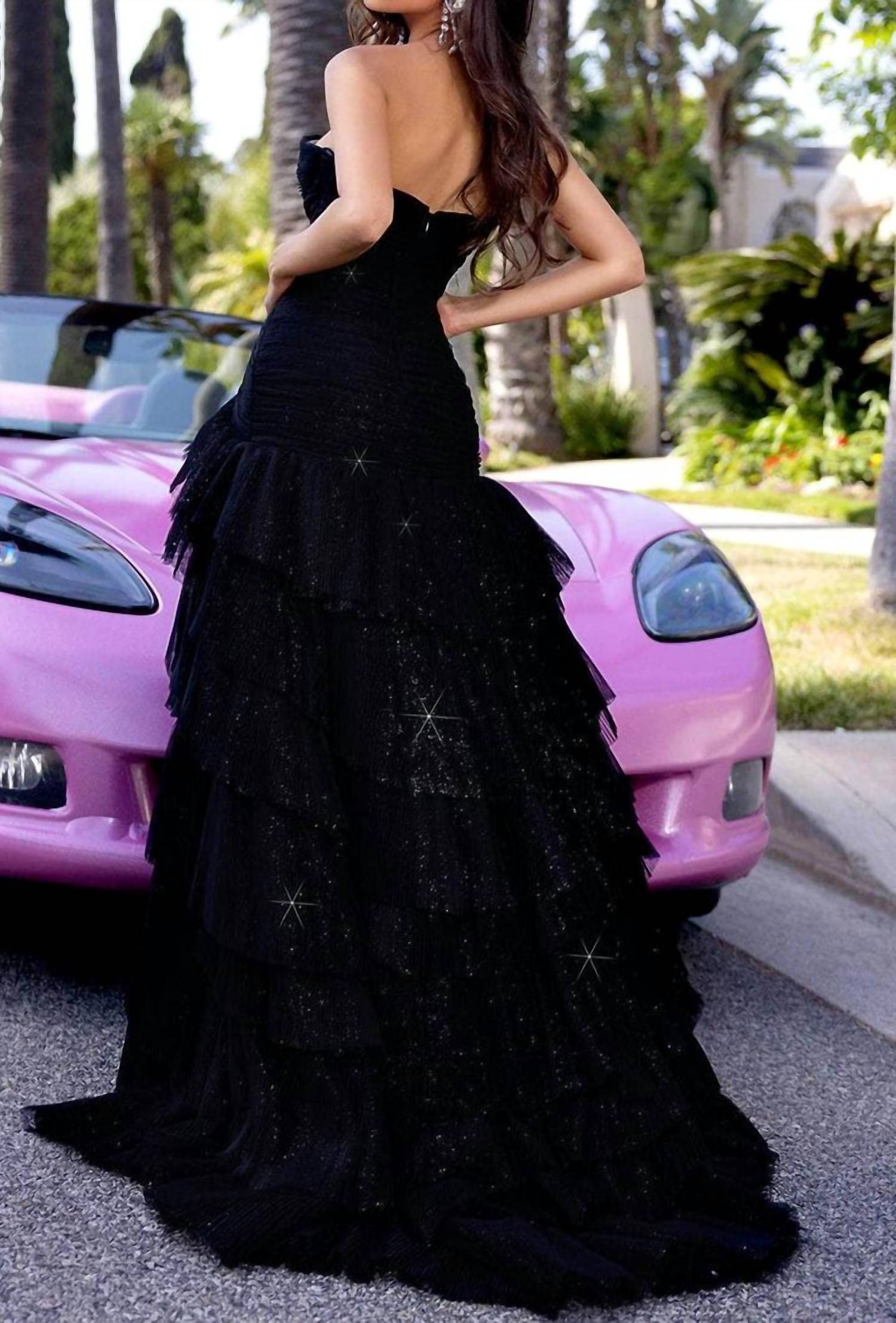 PORTIA&SCARLETT Enchantress Tiered Tulle Gown in black - women's dress - detail view