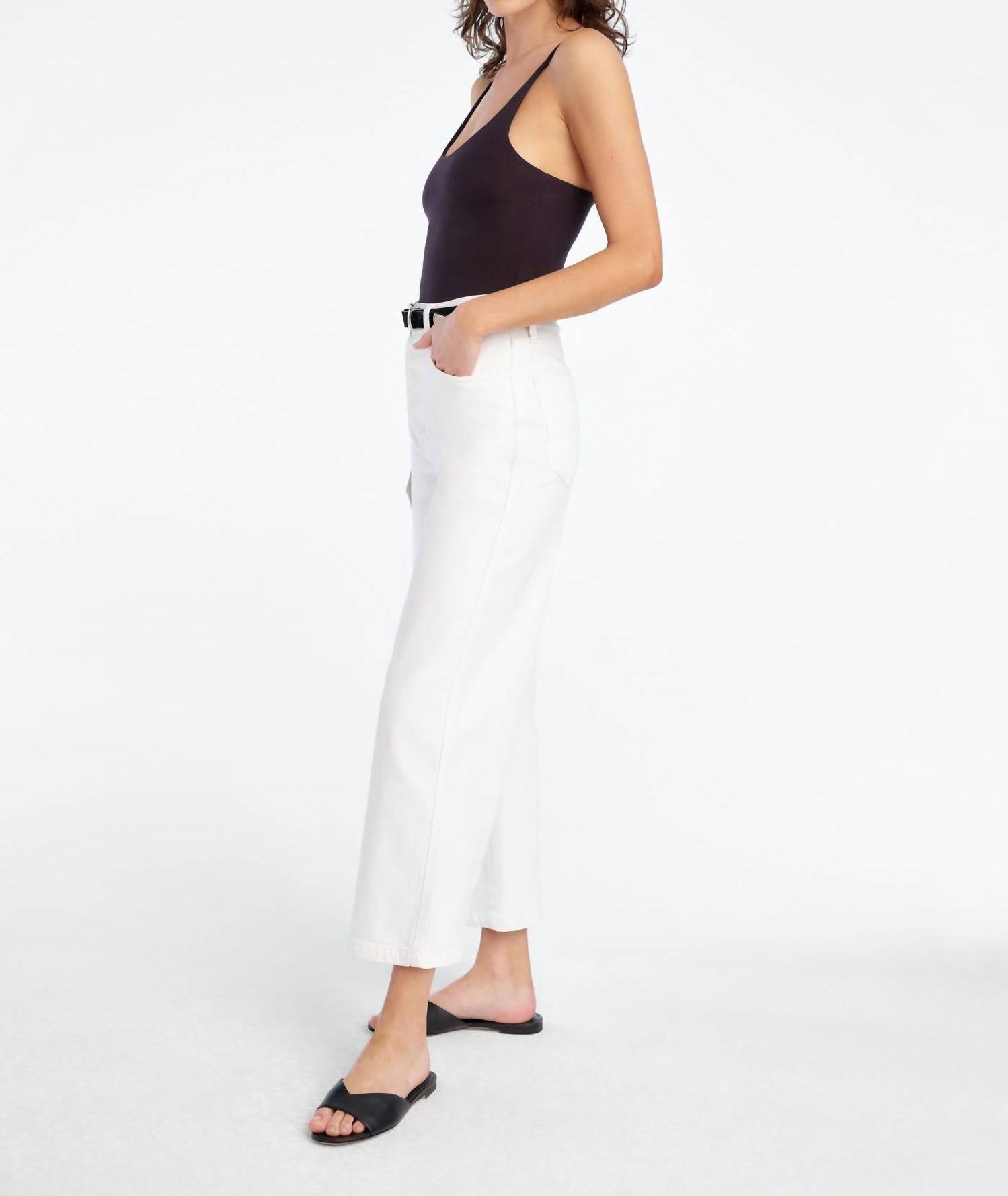 Favorite Daughter Masha Super High Rise Wide Leg Crop Jean in white - women's jeans - detail view