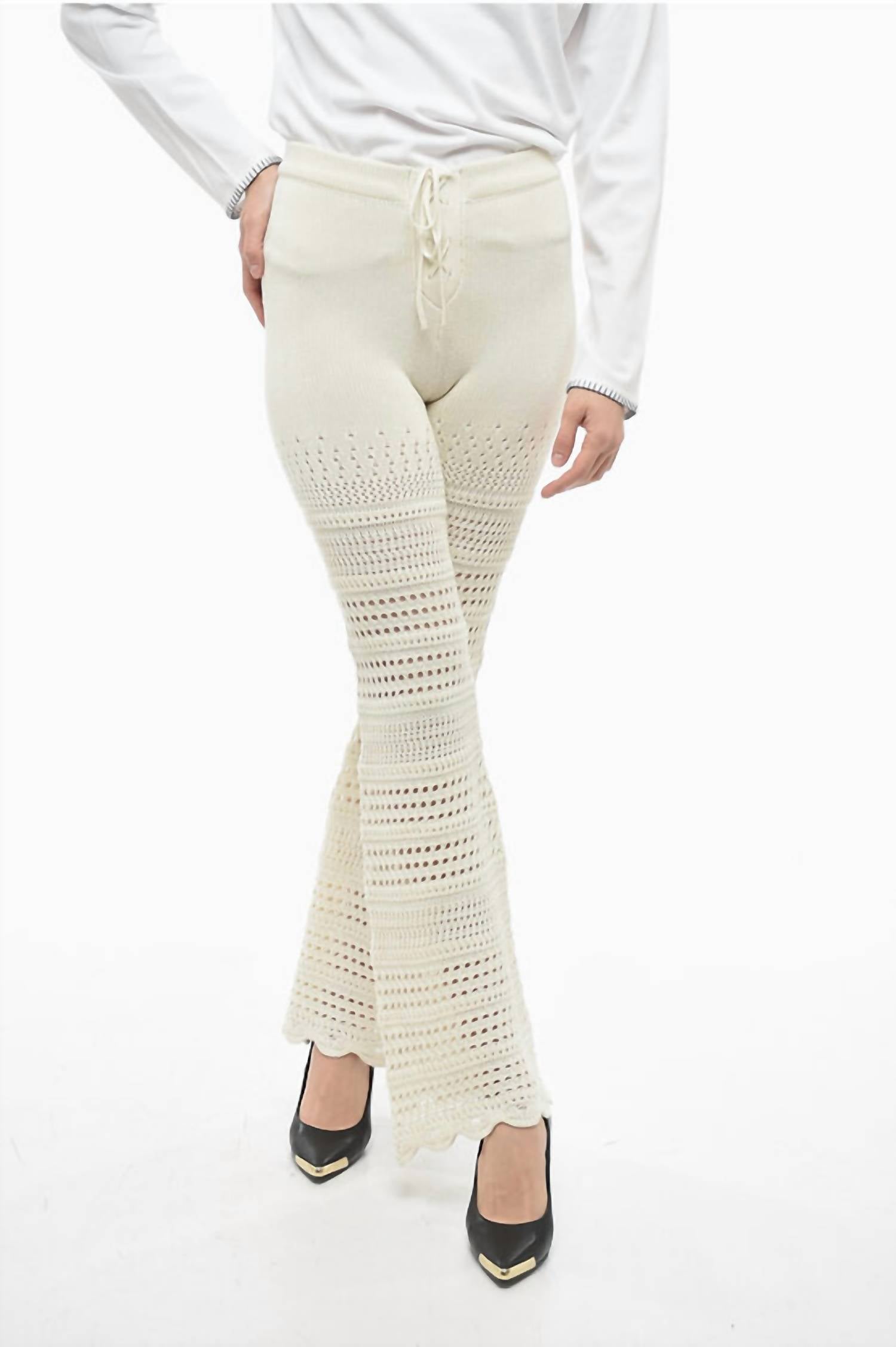 Amiri Checkered Crochet Flare Pants in ivory - women's pants - detail view