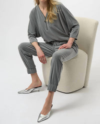 Joseph Ribkoff - Zipped V-neck Long Sleeve Boxy Top