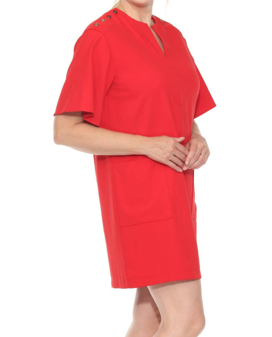 Joseph Ribkoff - Buttoned Shoulders Mini Shift Dress