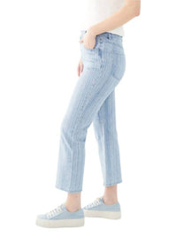 FDJ Suzanne Textured Stripe Boot Crop Jeans in blue white - women's jeans - detail view
