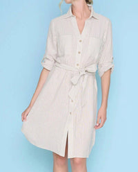 Picadilly - 3/4 Sleeves Button-Front Belted Dress