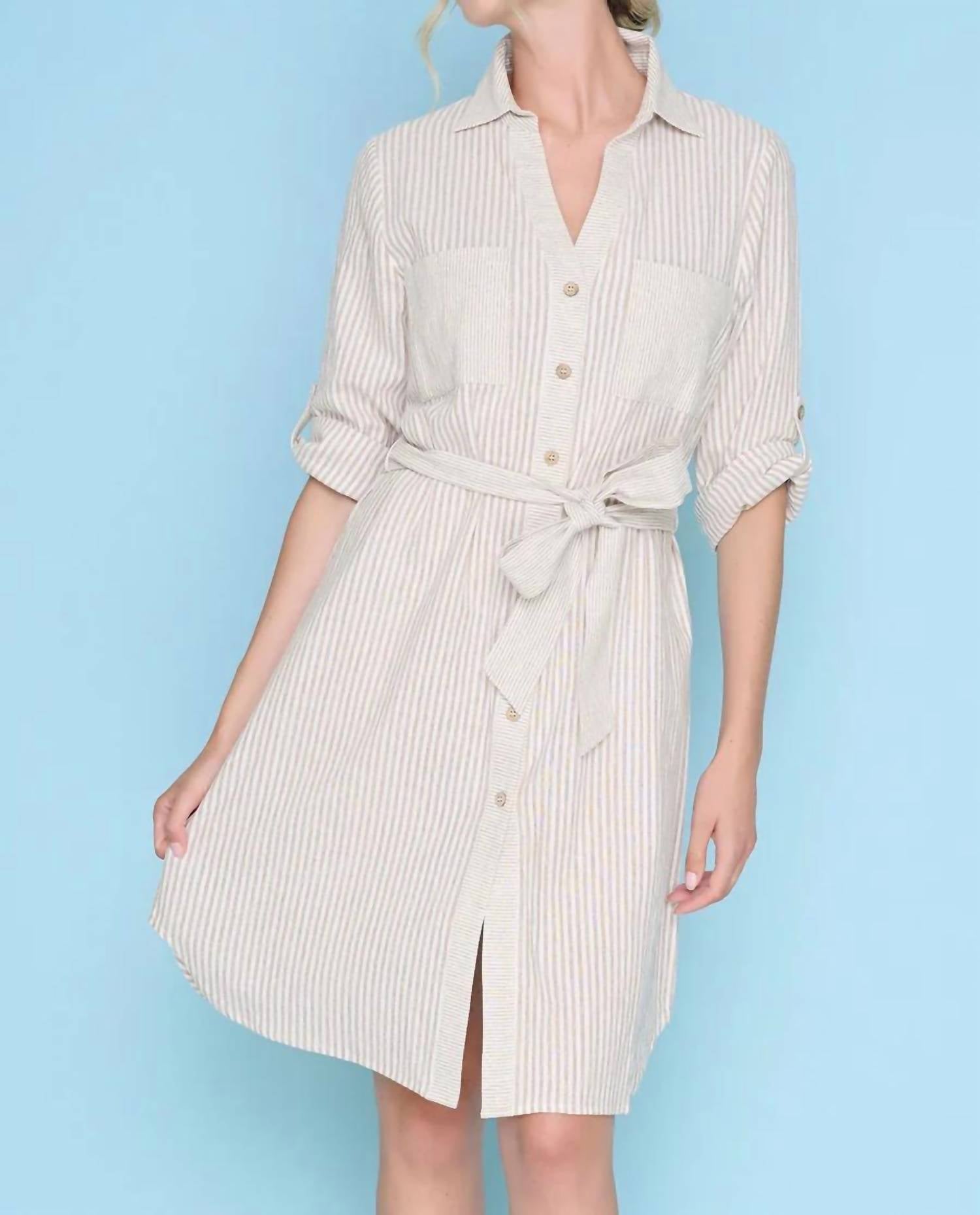 Picadilly - 3/4 Sleeves Button-Front Belted Dress