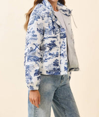 Tcec - Antique Print Zip Up Snap Button Puffer Jacket
