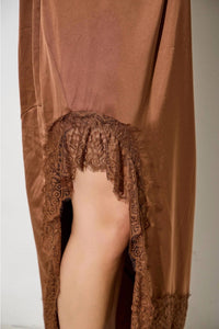 Polagram Mira Asymmetrical Lace Slit Maxi Skirt in chocolate brown - women's skirt - view 4
