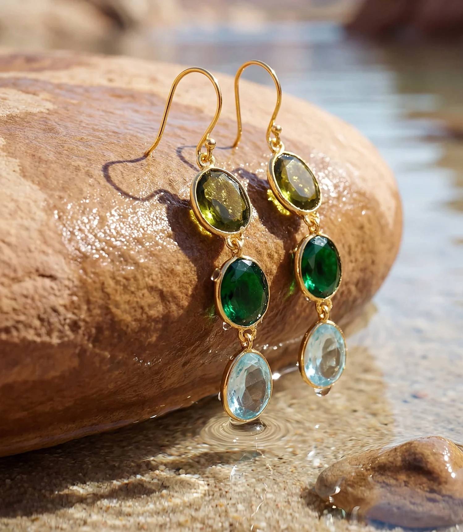 Schmuckoo - Women's Triple Drop Gemstone Earrings