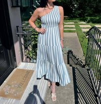 Sugar + Lips - Emerly Stripe One Shoulder Dress