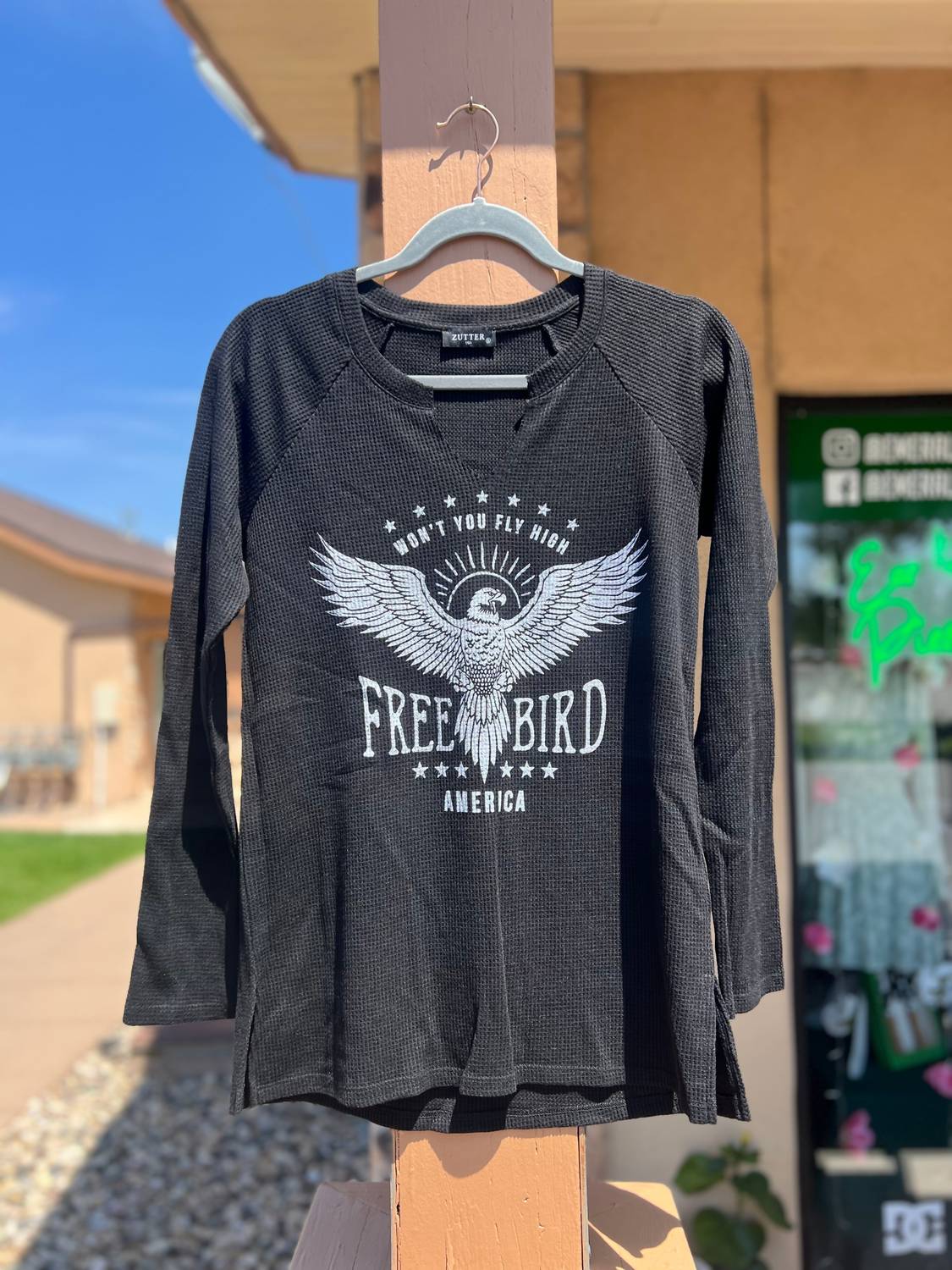 Zutter - Women's Free Bird Waffle Knit Long Sleeve Graphic T-shirt