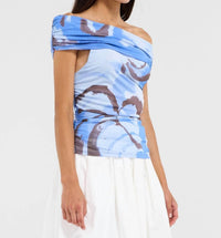 Sovere - Whirl Mesh Ruched Off-shoulder Top