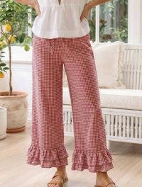 Vine & Love - Gingham Casual Ruffled Hem Cropped Pants