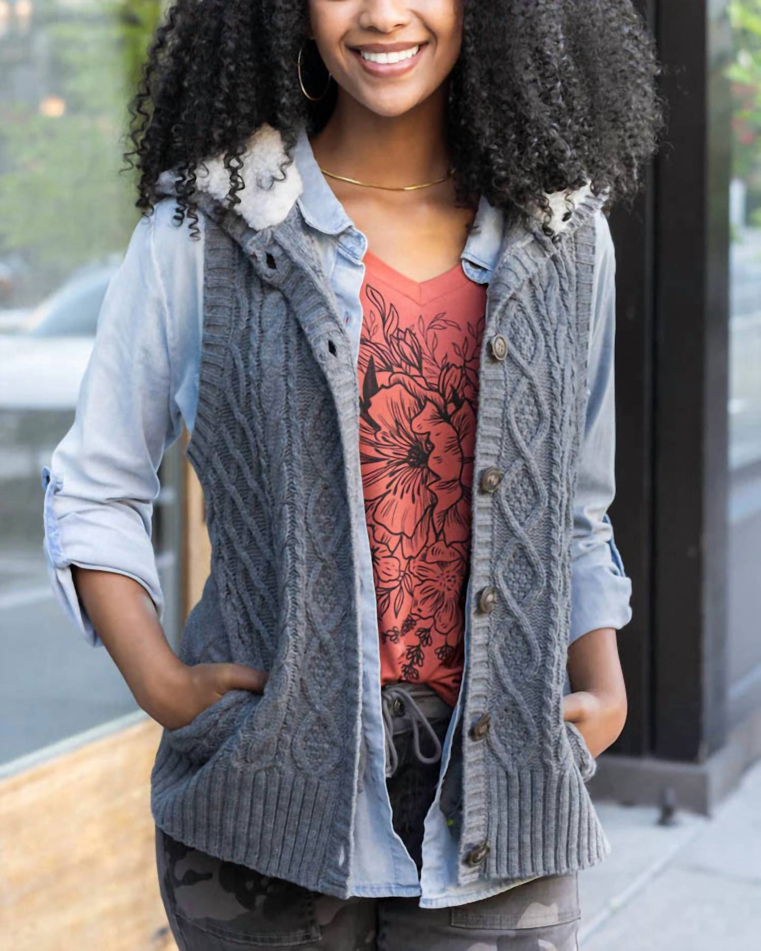 Grace And Lace - Hooded Cable Knit Vest