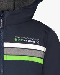 London Fog - Toddler Boys Zip Front Hooded Sporty Stripe Raincoat