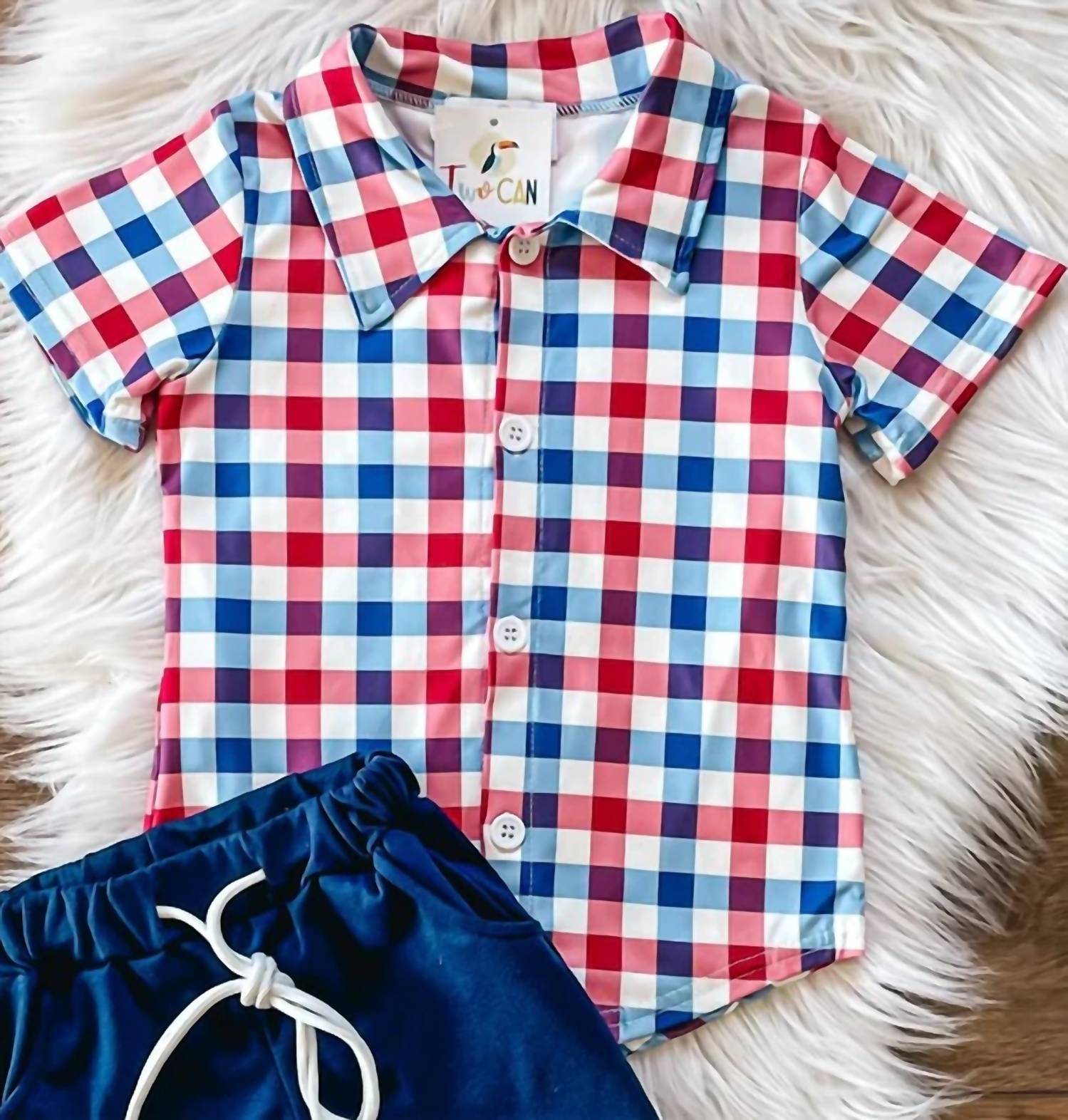 Twocan - Boys Americana Plaid Shorts Set