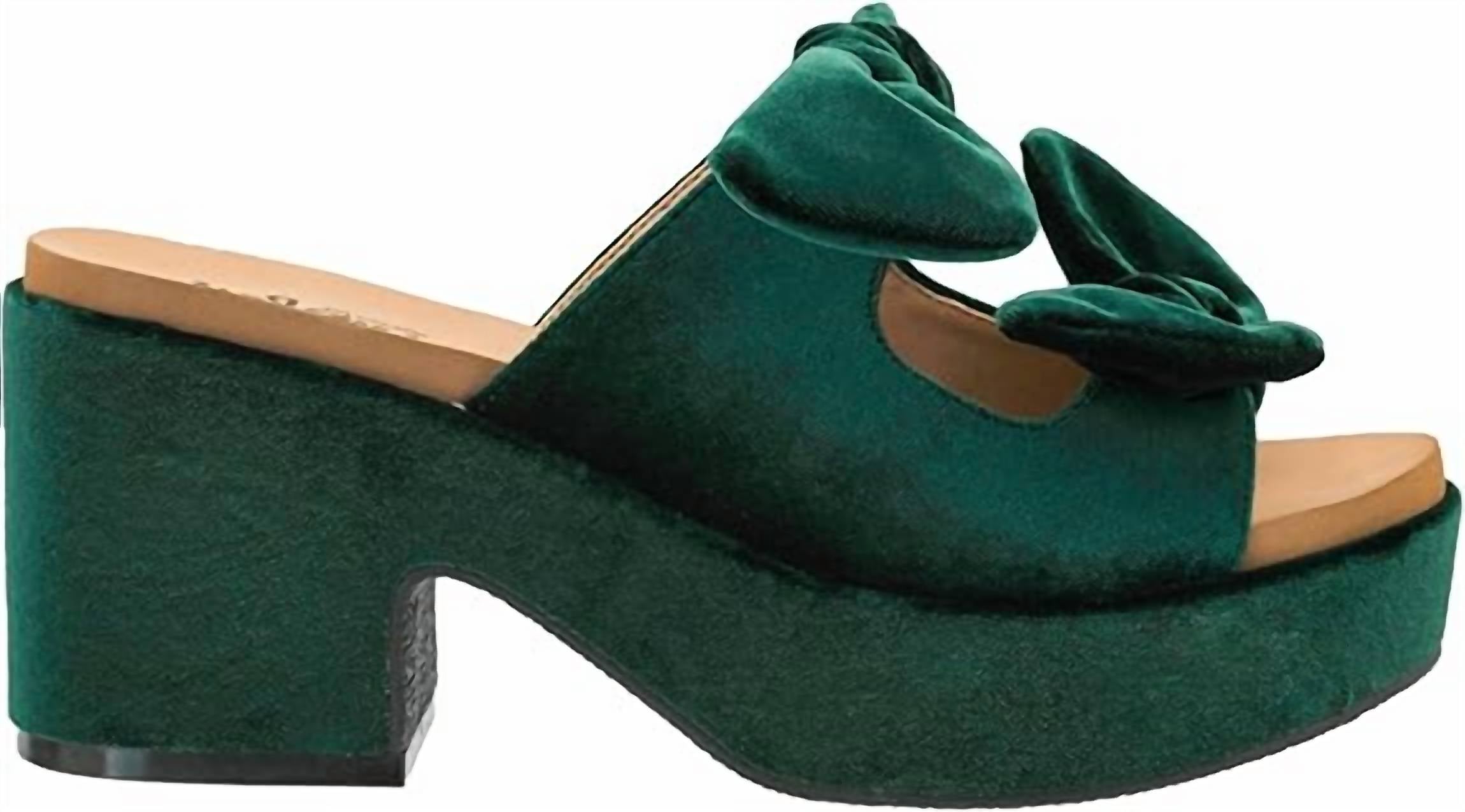 Corkys Footwear Women's Put A Bow On It Velvet Heeled Sandal in green - women's heels