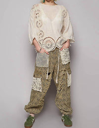 Pol - Round Neck Short Sleeve Floral Embroidery Top