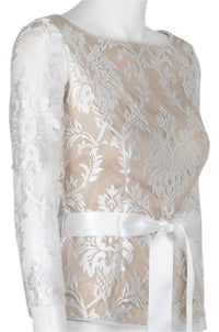 Adrianna Papell - Women's 3/4 Sleeve Tie Waist Floral Embroidered Mesh Top