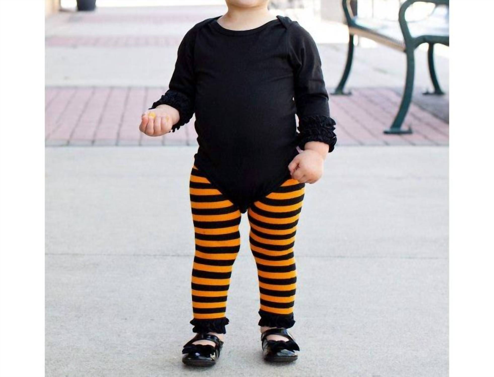 RuffleButts Babies And Toddlers Halloween Tights in black orange - kids' accessory - alternate view