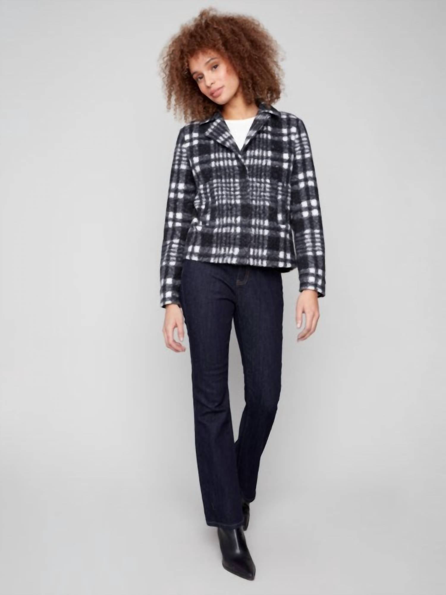 Charlie B - Plaid Bouclé Knit Short Coat